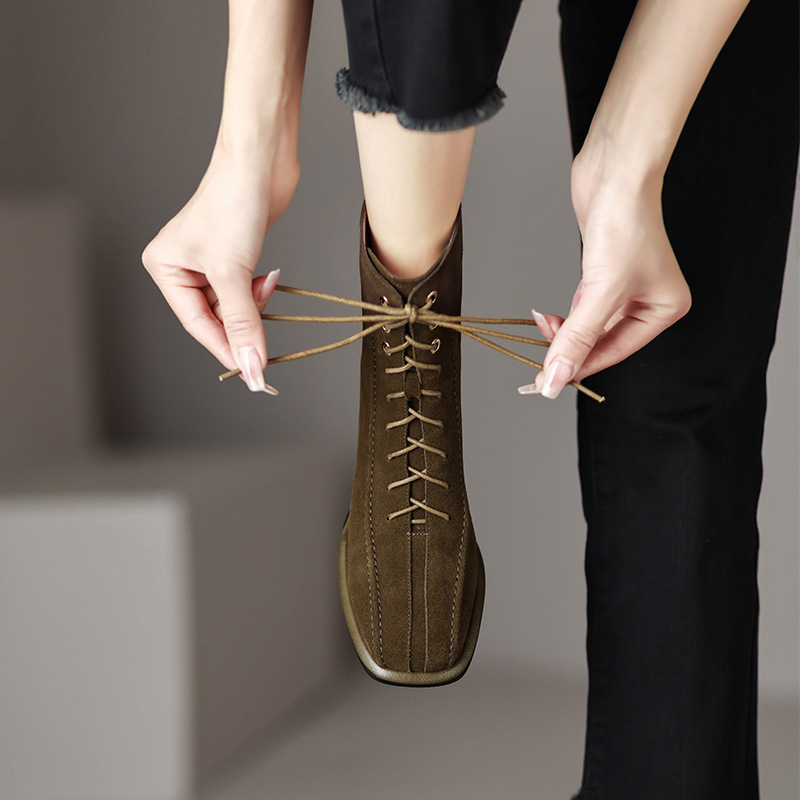Ankle Boots — Square-Toe Lace-Up