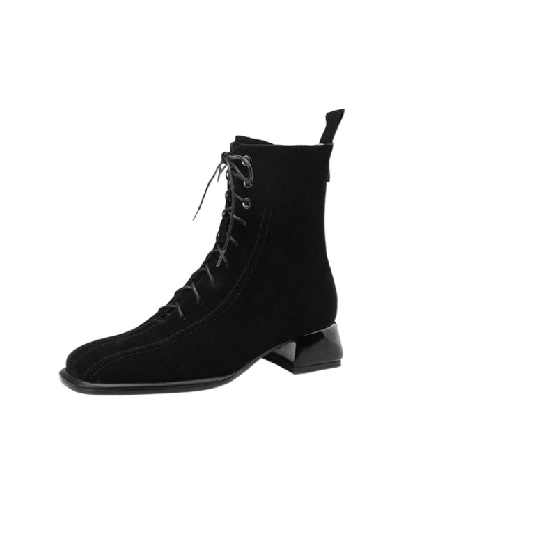 Ankle Boots — Square-Toe Lace-Up