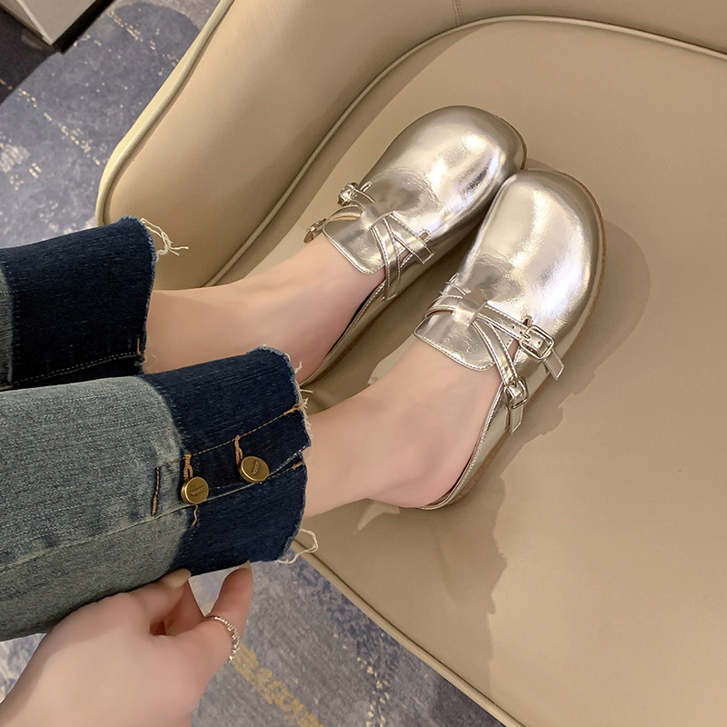 Sandals — Metallic Closed-Toe Buckle
