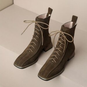 Ankle Boots — Square-Toe Lace-Up