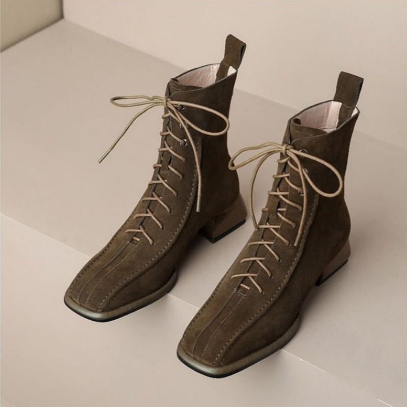 Ankle Boots — Square-Toe Lace-Up