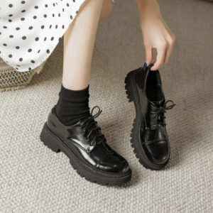 Loafers — Glossy Round-Toe Platform